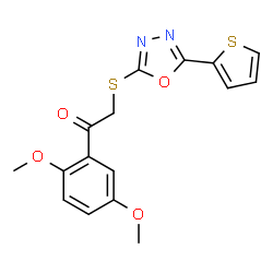 ChemSpider 2D Image | 1-(2,5-Dimethoxyphenyl)-2-{[5-(2-thienyl)-1,3,4-oxadiazol-2-yl]sulfanyl}ethanone | C16H14N2O4S2