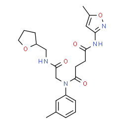 ChemSpider 2D Image | N'-(5-Methyl-1,2-oxazol-3-yl)-N-(3-methylphenyl)-N-{2-oxo-2-[(tetrahydro-2-furanylmethyl)amino]ethyl}succinamide | C22H28N4O5