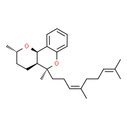ChemSpider 2D Image | (2S,4aS,5S,10bR)-5-[(3Z)-4,8-Dimethyl-3,7-nonadien-1-yl]-2,5-dimethyl-3,4,4a,10b-tetrahydro-2H,5H-pyrano[3,2-c]chromene | C25H36O2