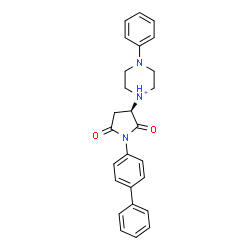 ChemSpider 2D Image | 1-[(3R)-1-(4-Biphenylyl)-2,5-dioxo-3-pyrrolidinyl]-4-phenylpiperazin-1-ium | C26H26N3O2