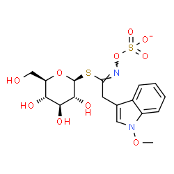 ChemSpider 2D Image | 1-S-[(1Z)-2-(1-Methoxy-1H-indol-3-yl)-N-(sulfonatooxy)ethanimidoyl]-1-thio-beta-D-glucopyranose | C17H21N2O10S2