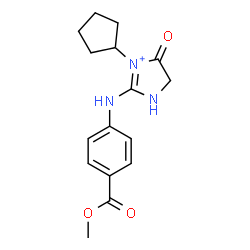 ChemSpider 2D Image | 3-Cyclopentyl-2-{[4-(methoxycarbonyl)phenyl]amino}-4-oxo-4,5-dihydro-1H-imidazol-3-ium | C16H20N3O3