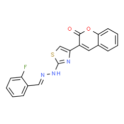 ChemSpider 2D Image | 3-{2-[(2E)-2-(2-Fluorobenzylidene)hydrazino]-1,3-thiazol-4-yl}-2H-chromen-2-one | C19H12FN3O2S