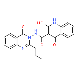 ChemSpider 2D Image | 2-Hydroxy-4-oxo-N-(4-oxo-2-propyl-3(4H)-quinazolinyl)-1,4-dihydro-3-quinolinecarboxamide | C21H18N4O4