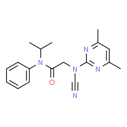 ChemSpider 2D Image | 2-[Cyano-(4,6-dimethyl-pyrimidin-2-yl)-amino]-N-isopropyl-N-phenyl-acetamide | C18H21N5O
