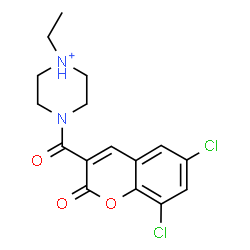 ChemSpider 2D Image | 4-[(6,8-Dichloro-2-oxo-2H-chromen-3-yl)carbonyl]-1-ethylpiperazin-1-ium | C16H17Cl2N2O3