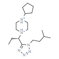 ChemSpider 2D Image | 1-Cyclopentyl-4-{(1S)-1-[1-(3-methylbutyl)-1H-tetrazol-5-yl]propyl}piperazinediium | C18H36N6