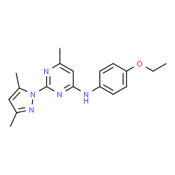 ChemSpider 2D Image | 2-(3,5-Dimethyl-1H-pyrazol-1-yl)-N-(4-ethoxyphenyl)-6-methyl-4-pyrimidinamine | C18H21N5O