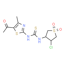 ChemSpider 2D Image | 1-(5-Acetyl-4-methyl-1,3-thiazol-2-yl)-3-(4-chloro-1,1-dioxidotetrahydro-3-thiophenyl)thiourea | C11H14ClN3O3S3