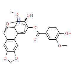 ChemSpider 2D Image | (11S,13S,14R,15S,16S)-15-Hydroxy-14-methoxy-5,7,21-trioxa-20-azahexacyclo[11.4.3.1~11,14~.0~1,13~.0~2,10~.0~4,8~]henicosa-2(10),3,8-trien-16-yl 4-hydroxy-3-methoxybenzoate | C26H27NO9