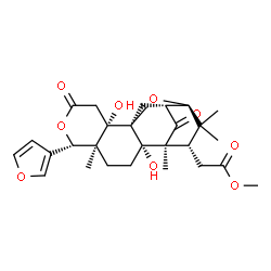 ChemSpider 2D Image | Methyl [(1S,2S,5S,6S,10S,11R,13R,14R,16S)-6-(3-furyl)-2,10-dihydroxy-1,5,15,15-tetramethyl-8,17-dioxo-7,18-dioxapentacyclo[11.3.1.1~11,14~.0~2,11~.0~5,10~]octadec-16-yl]acetate | C27H34O9