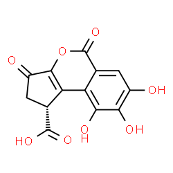 ChemSpider 2D Image | (1R)-7,8,9-Trihydroxy-3,5-dioxo-1,2,3,5-tetrahydrocyclopenta[c]isochromene-1-carboxylic acid | C13H8O8