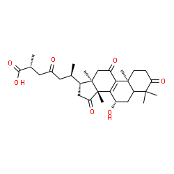 ChemSpider 2D Image | (5xi,7beta,25R)-7-Hydroxy-3,11,15,23-tetraoxolanost-8-en-26-oic acid | C30H42O7