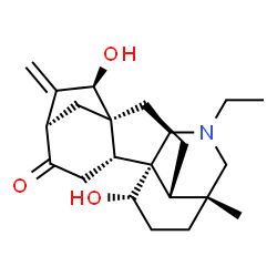 ChemSpider 2D Image | (1R,2R,5R,7R,8R,10R,13R,17R)-11-Ethyl-7,16-dihydroxy-13-methyl-6-methylene-11-azahexacyclo[7.7.2.1~5,8~.0~1,10~.0~2,8~.0~13,17~]nonadecan-4-one | C22H31NO3