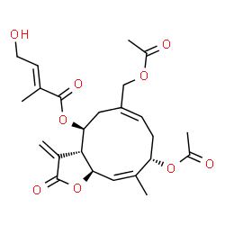ChemSpider 2D Image | (3aR,4S,6E,9S,10Z,11aR)-9-Acetoxy-6-(acetoxymethyl)-10-methyl-3-methylene-2-oxo-2,3,3a,4,5,8,9,11a-octahydrocyclodeca[b]furan-4-yl (2E)-4-hydroxy-2-methyl-2-butenoate | C24H30O9