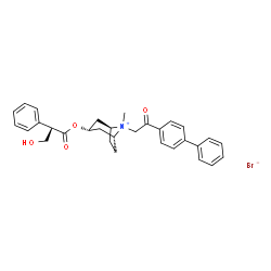 ChemSpider 2D Image | (3-endo)-8-[2-(4-Biphenylyl)-2-oxoethyl]-3-{[(2S)-3-hydroxy-2-phenylpropanoyl]oxy}-8-methyl-8-azoniabicyclo[3.2.1]octane bromide | C31H34BrNO4