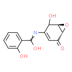ChemSpider 2D Image | 2-Hydroxy-N-[(1R,6S)-2-hydroxy-5-oxo-7-oxabicyclo[4.1.0]hept-3-en-3-yl]benzenecarboximidic acid | C13H11NO5