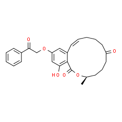 ChemSpider 2D Image | (3R,11Z)-16-Hydroxy-3-methyl-14-(2-oxo-2-phenylethoxy)-3,4,5,6,9,10-hexahydro-1H-2-benzoxacyclotetradecine-1,7(8H)-dione | C26H28O6