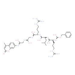 ChemSpider 2D Image | (5S,8S,11S)-5,11-Bis(3-carbamimidamidopropyl)-3,6,9,12,15-pentahydroxy-8-isobutyl-N-(4-methyl-2-oxo-2H-chromen-7-yl)-1-phenyl-2-oxa-4,7,10,13,16-pentaazaoctadeca-3,6,9,12,15-pentaen-18-imidic acid | C40H56N12O9