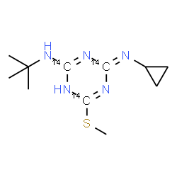 ChemSpider 2D Image | (4Z)-4-(Cyclopropylimino)-N-(2-methyl-2-propanyl)-6-(methylsulfanyl)(~14~C_3_)-1,4-dihydro-1,3,5-triazin-2-amine | C814C3H19N5S