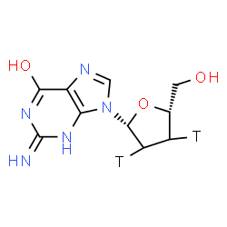 ChemSpider 2D Image | 9-[(2R,5R)-5-(Hydroxymethyl)(3,4-~3~H_2_)tetrahydro-2-furanyl]-2-imino-3,9-dihydro-2H-purin-6-ol | C10H11T2N5O3