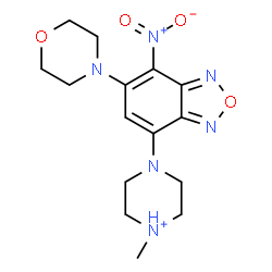 ChemSpider 2D Image | 1-Methyl-4-[6-(4-morpholinyl)-7-nitro-2,1,3-benzoxadiazol-4-yl]piperazin-1-ium | C15H21N6O4