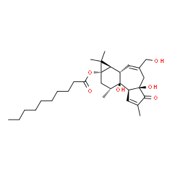 ChemSpider 2D Image | (1aR,1bS,4aR,7aS,7bR,8R,9aS)-4a,7b-Dihydroxy-3-(hydroxymethyl)-1,1,6,8-tetramethyl-5-oxo-1,1a,1b,4,4a,5,7a,7b,8,9-decahydro-9aH-cyclopropa[3,4]benzo[1,2-e]azulen-9a-yl decanoate | C30H46O6