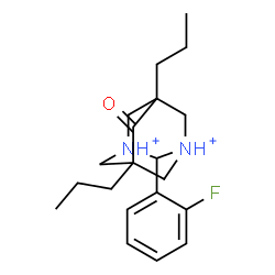 ChemSpider 2D Image | 2-(2-Fluorophenyl)-6-oxo-5,7-dipropyl-1,3-diazoniatricyclo[3.3.1.1~3,7~]decane | C20H29FN2O