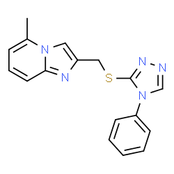 ChemSpider 2D Image | 5-Methyl-2-{[(4-phenyl-4H-1,2,4-triazol-3-yl)sulfanyl]methyl}imidazo[1,2-a]pyridine | C17H15N5S
