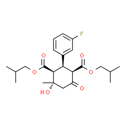 ChemSpider 2D Image | Diisobutyl (1R,2R,3S,4S)-2-(3-fluorophenyl)-4-hydroxy-4-methyl-6-oxo-1,3-cyclohexanedicarboxylate | C23H31FO6