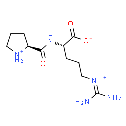 ChemSpider 2D Image | (2S)-5-[(Diaminomethylene)ammonio]-2-{[(2S)-2-pyrrolidiniumylcarbonyl]amino}pentanoate | C11H22N5O3