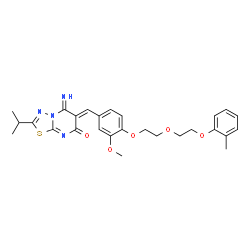 ChemSpider 2D Image | (6Z)-5-Imino-2-isopropyl-6-(3-methoxy-4-{2-[2-(2-methylphenoxy)ethoxy]ethoxy}benzylidene)-5,6-dihydro-7H-[1,3,4]thiadiazolo[3,2-a]pyrimidin-7-one | C27H30N4O5S