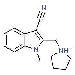 ChemSpider 2D Image | 1-[(3-Cyano-1-methyl-1H-indol-2-yl)methyl]pyrrolidinium | C15H18N3