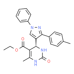 ChemSpider 2D Image | Ethyl (4S)-6-methyl-4-[3-(4-methylphenyl)-1-phenyl-1H-pyrazol-4-yl]-2-oxo-1,2,3,4-tetrahydro-5-pyrimidinecarboxylate | C24H24N4O3