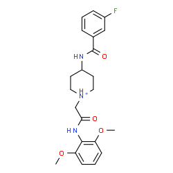 ChemSpider 2D Image | 1-{2-[(2,6-Dimethoxyphenyl)amino]-2-oxoethyl}-4-[(3-fluorobenzoyl)amino]piperidinium | C22H27FN3O4