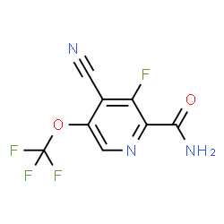 ChemSpider 2D Image | 4-Cyano-3-fluoro-5-(trifluoromethoxy)-2-pyridinecarboxamide | C8H3F4N3O2