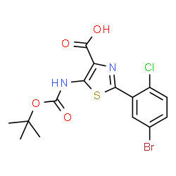 ChemSpider 2D Image | 2-(5-bromo-2-chlorophenyl)-5-{[(tert-butoxy)carbonyl]amino}-1,3-thiazole-4-carboxylic acid | C15H14BrClN2O4S