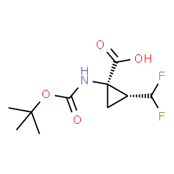 ChemSpider 2D Image | (1R,2R)-2-(Difluoromethyl)-1-({[(2-methyl-2-propanyl)oxy]carbonyl}amino)cyclopropanecarboxylic acid | C10H15F2NO4