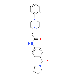 ChemSpider 2D Image | 4-(2-Fluorophenyl)-1-(2-oxo-2-{[4-(1-pyrrolidinylcarbonyl)phenyl]amino}ethyl)piperazin-1-ium | C23H28FN4O2