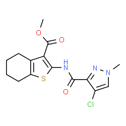 ChemSpider 2D Image | methyl 2-(4-chloro-1-methylpyrazole-3-amido)-4,5,6,7-tetrahydro-1-benzothiophene-3-carboxylate | C15H16ClN3O3S