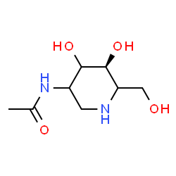 ChemSpider 2D Image | N-[(5S)-4,5-Dihydroxy-6-(hydroxymethyl)-3-piperidinyl]acetamide | C8H16N2O4