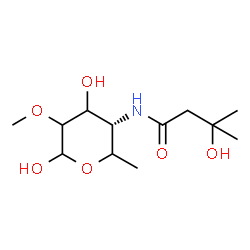 ChemSpider 2D Image | 4,6-Dideoxy-4-[(3-hydroxy-3-methylbutanoyl)amino]-2-O-methyl-D-glycero-hexopyranose | C12H23NO6