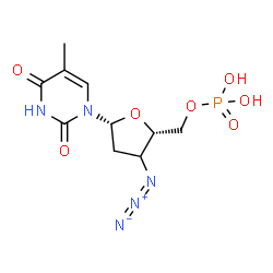 ChemSpider 2D Image | 1-[(3xi)-3-Azido-2,3-dideoxy-5-O-phosphono-beta-D-glycero-pentofuranosyl]-5-methyl-2,4(1H,3H)-pyrimidinedione | C10H14N5O7P