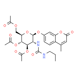 ChemSpider 2D Image | 4-Methyl-2-oxo-2H-chromen-7-yl 3,4,6-tri-O-acetyl-2-deoxy-2-[(propylcarbamoyl)amino]-beta-D-glucopyranoside | C26H32N2O11