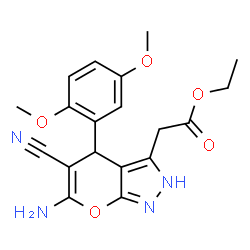 ChemSpider 2D Image | Ethyl [6-amino-5-cyano-4-(2,5-dimethoxyphenyl)-2,4-dihydropyrano[2,3-c]pyrazol-3-yl]acetate | C19H20N4O5