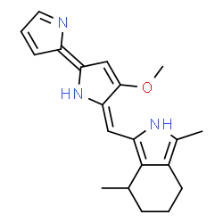 ChemSpider 2D Image | 3-{(E)-[(5E)-3-Methoxy-5-(2H-pyrrol-2-ylidene)-1,5-dihydro-2H-pyrrol-2-ylidene]methyl}-1,4-dimethyl-4,5,6,7-tetrahydro-2H-isoindole | C20H23N3O