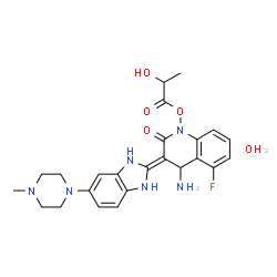 ChemSpider 2D Image | (3Z)-4-Amino-5-fluoro-1-(lactoyloxy)-3-[5-(4-methyl-1-piperazinyl)-1,3-dihydro-2H-benzimidazol-2-ylidene]-3,4-dihydro-2(1H)-quinolinone hydrate (1:1) | C24H29FN6O5