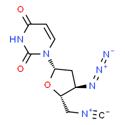 ChemSpider 2D Image | 1-(3-Azido-2,3,5-trideoxy-5-isocyano-beta-L-erythro-pentofuranosyl)-2,4(1H,3H)-pyrimidinedione | C10H10N6O3