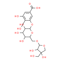 ChemSpider 2D Image | 3-({6-O-[3,4-Dihydroxy-4-(hydroxymethyl)tetrahydro-2-furanyl]hexopyranosyl}oxy)-4,5-dihydroxybenzoic acid | C18H24O14