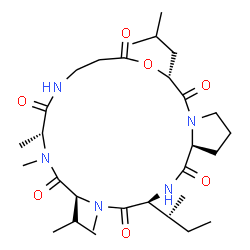 ChemSpider 2D Image | (3S,6S,9R,16R,21aS)-3-[(2S)-2-Butanyl]-16-isobutyl-6-isopropyl-5,8,9-trimethyldodecahydropyrrolo[1,2-d][1,4,7,10,13,16]oxapentaazacyclononadecine-1,4,7,10,14,17(11H,16H)-hexone | C30H51N5O7